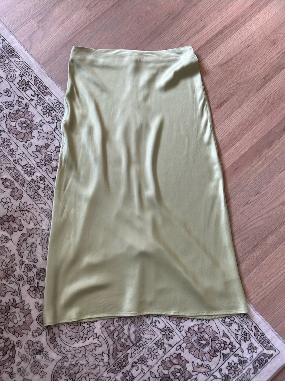 NWOT Frank & Oak Light Green Satin Midi Skirt
